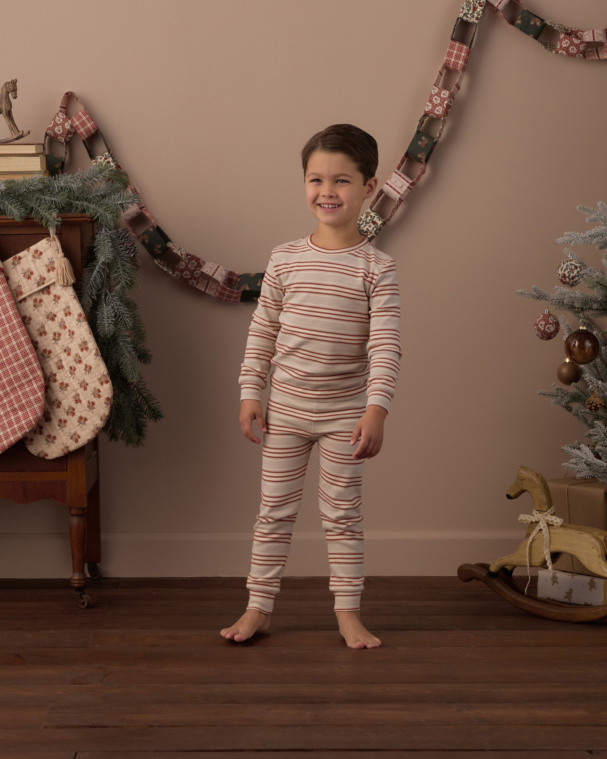 Rylee + Cru Organic Long Sleeve Pajama Set | Holiday Stripe