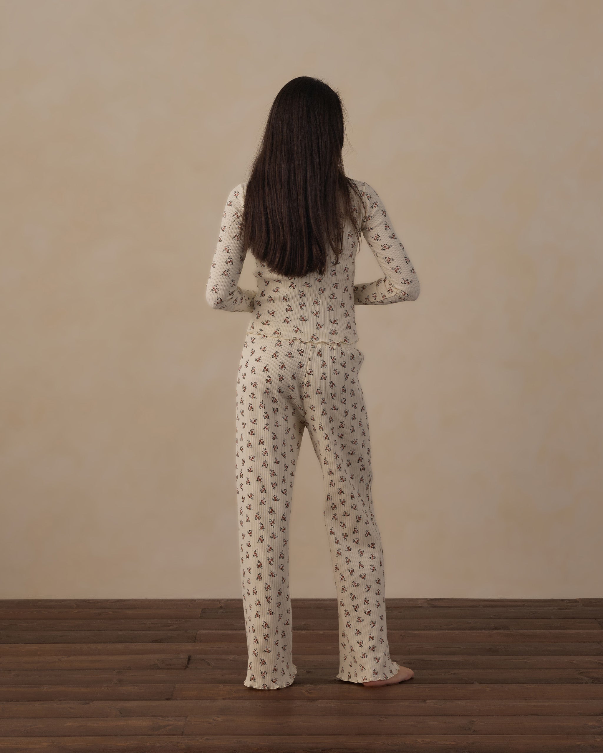 Model wearing Rylee + Cru Teen Ribbed Lounge Set | Ruby Bloom, rear view