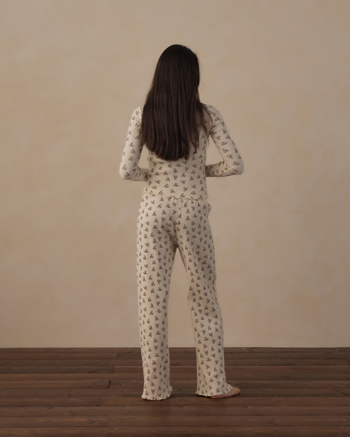 Model wearing Rylee + Cru Teen Ribbed Lounge Set | Ruby Bloom, rear view