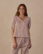 Model Portrait Rylee + Cru Women's Ruffle Pajamas | Candy Cane Lane