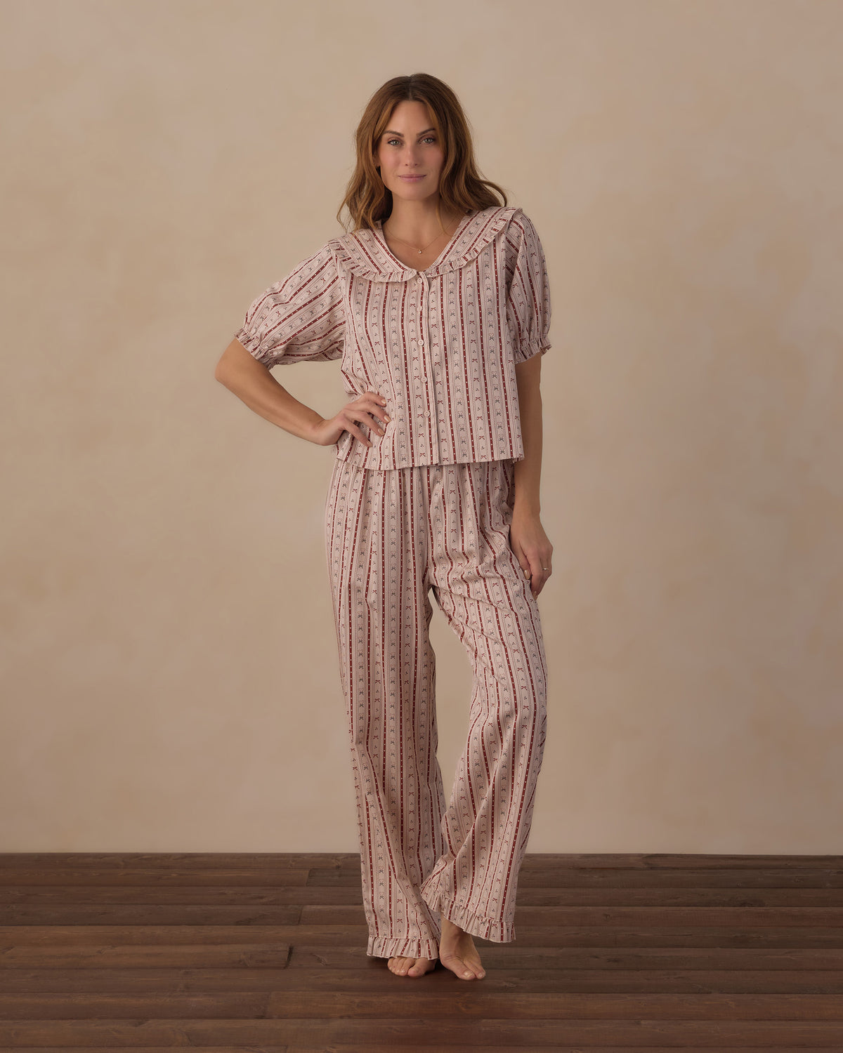 Rylee + Cru Women's Ruffle Pajamas | Candy Cane Lane Full Length Front