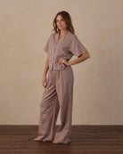Rylee + Cru Women's Woven Pajama Set | Holiday Gingham full length model picture