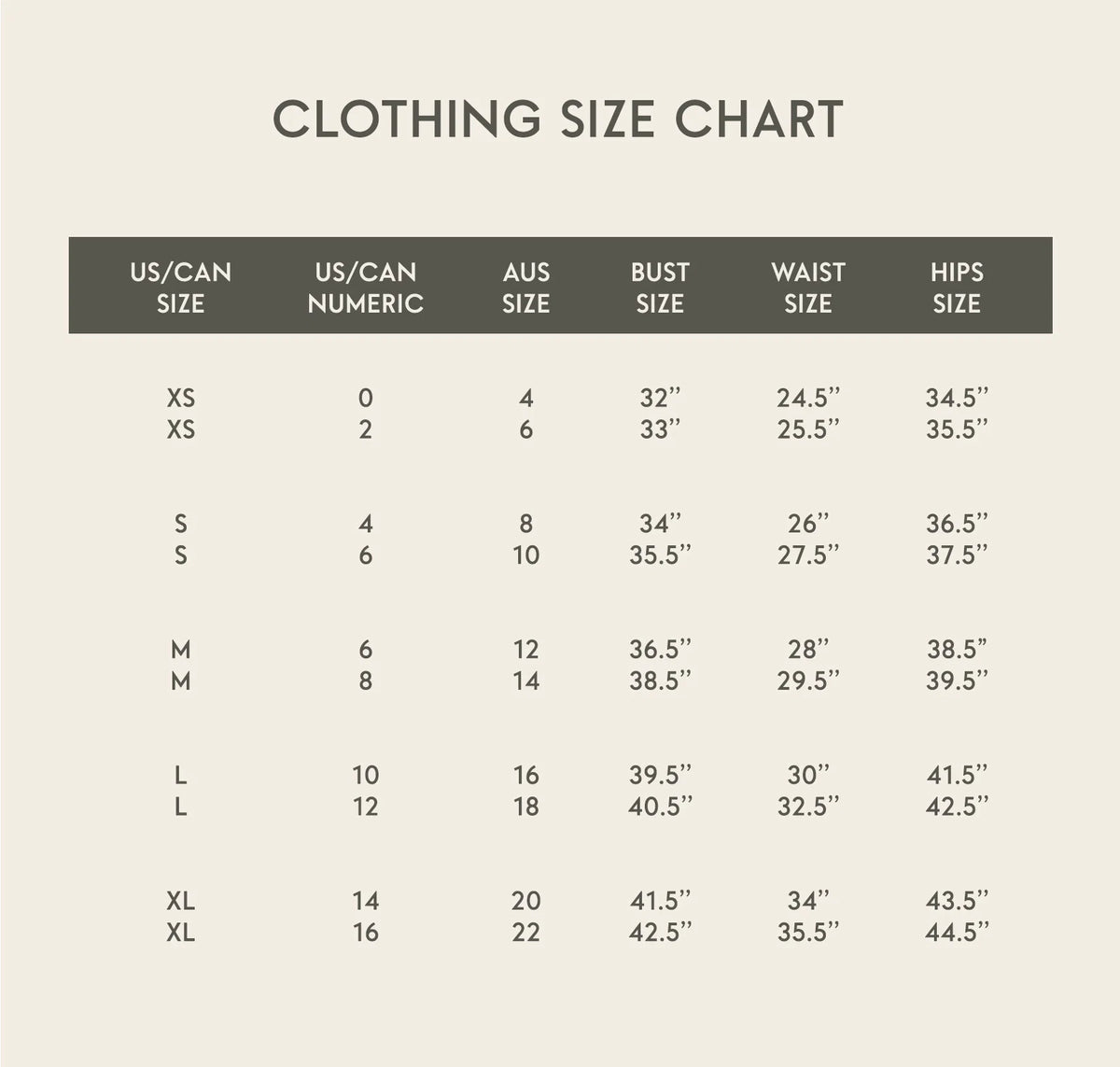 Thread & Supply Styles Sizing Guide Chart