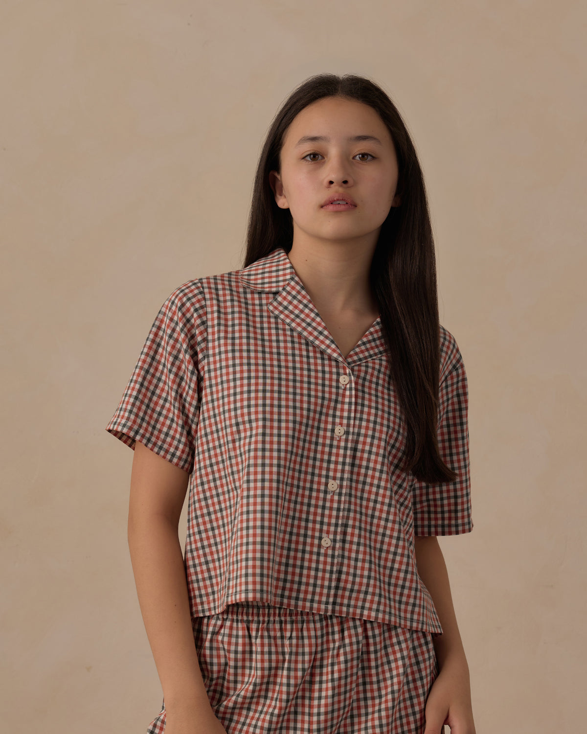 Teen Woven Pajama Set | Holiday Gingham close up