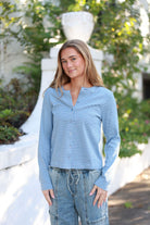 Thread & Supply Ellery Pajama Set | Blue Stripe model portrait