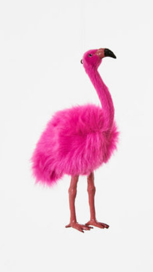 Fuzzy Flamingo Ornament I Hot Pink