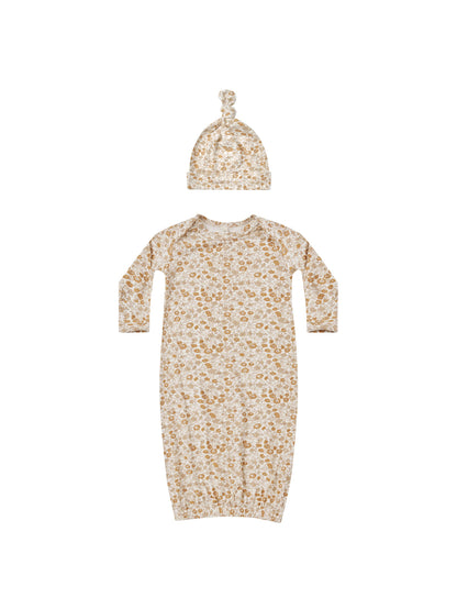 knotted baby gown + hat set || marigold