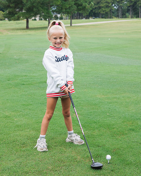 Youth Caddie Logo Mockneck Pullover Sweatshirt lifestyle model photo