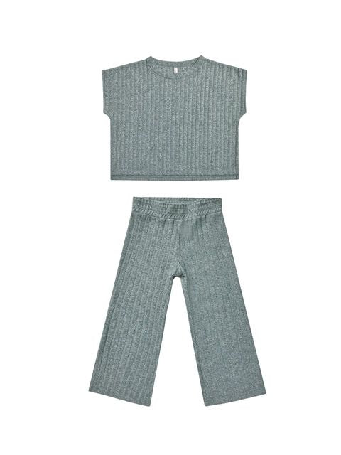 cozy rib knit set || heathered indigo