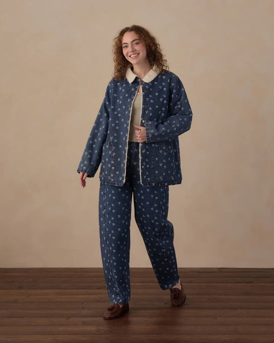 Rylee + Cru Women's Long Chore Coat | Heart Ditsy front view