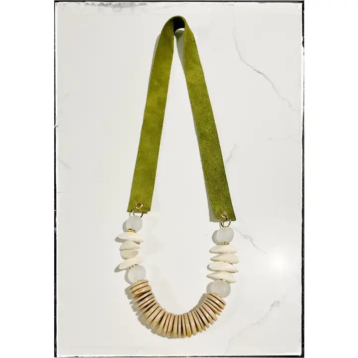 Dona Suede & Bone Necklace I Green