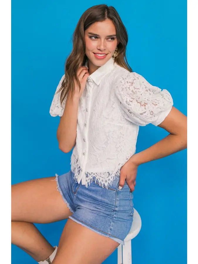 Whiskey Loves Lace Button Front Top
