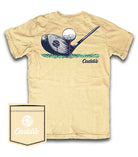 Flat lay of back of Caddie "Lined Up" Tee | Yellow