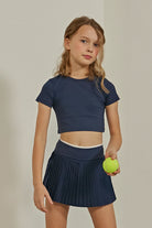 cropped shirt up close image in midnight blue 