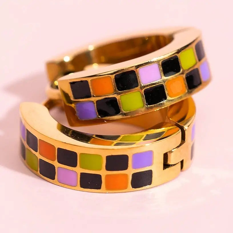 pierced halloween checkered hypoallergenic hoop earring Pierced Co. Halloween Checkered Huggies