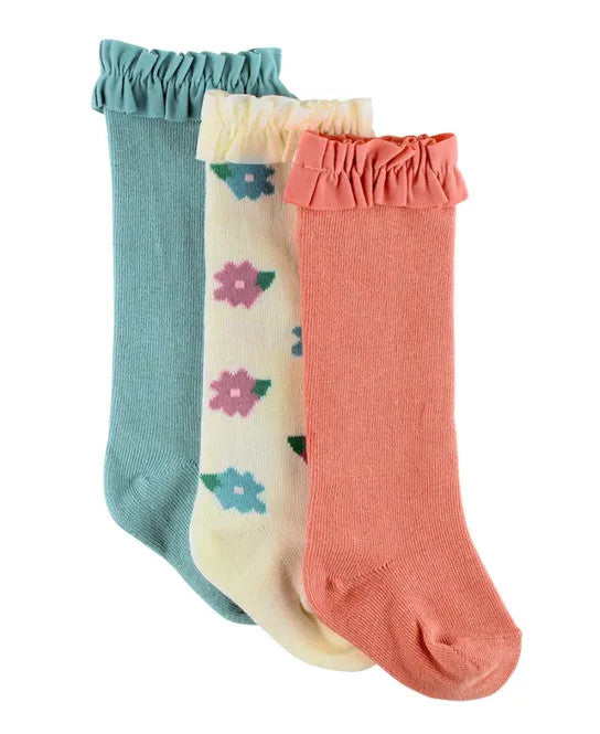 Antique Blue, Floral & Terra Cotta Knee High Socks