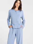 Thread and Supply Ellery Pajama Set in Blue Stripe model portrait