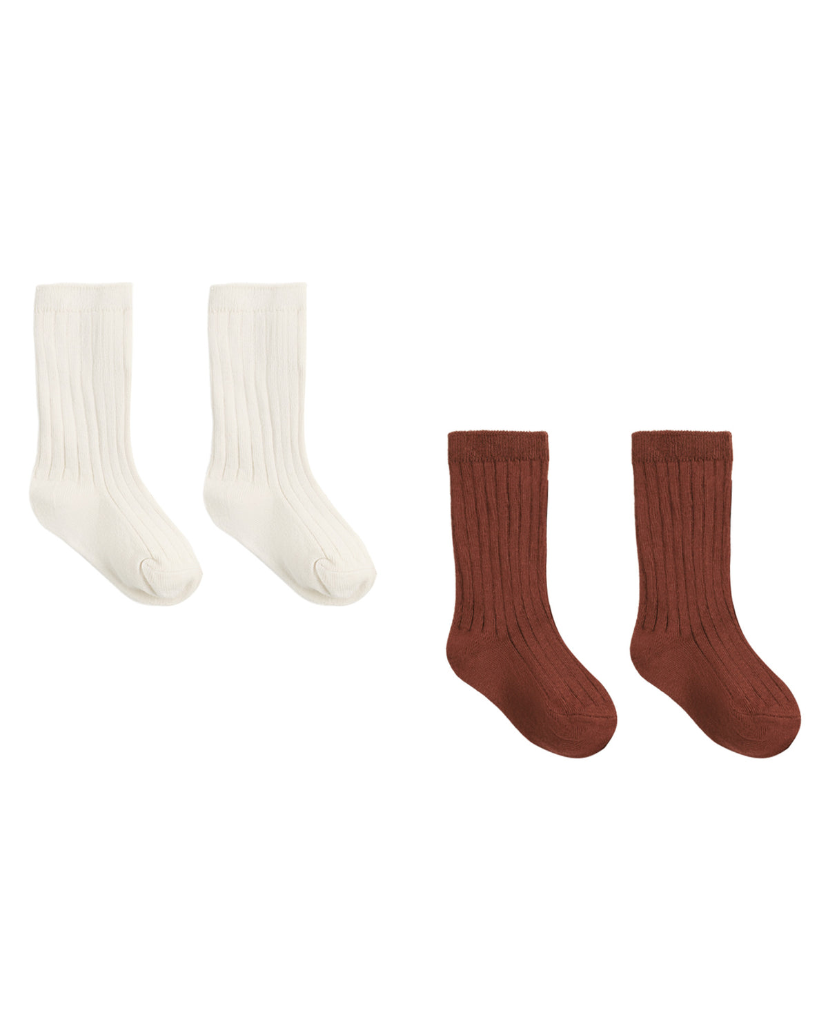 Quincy Mae Socks Set in "Natural" and "Redwood" flat lay