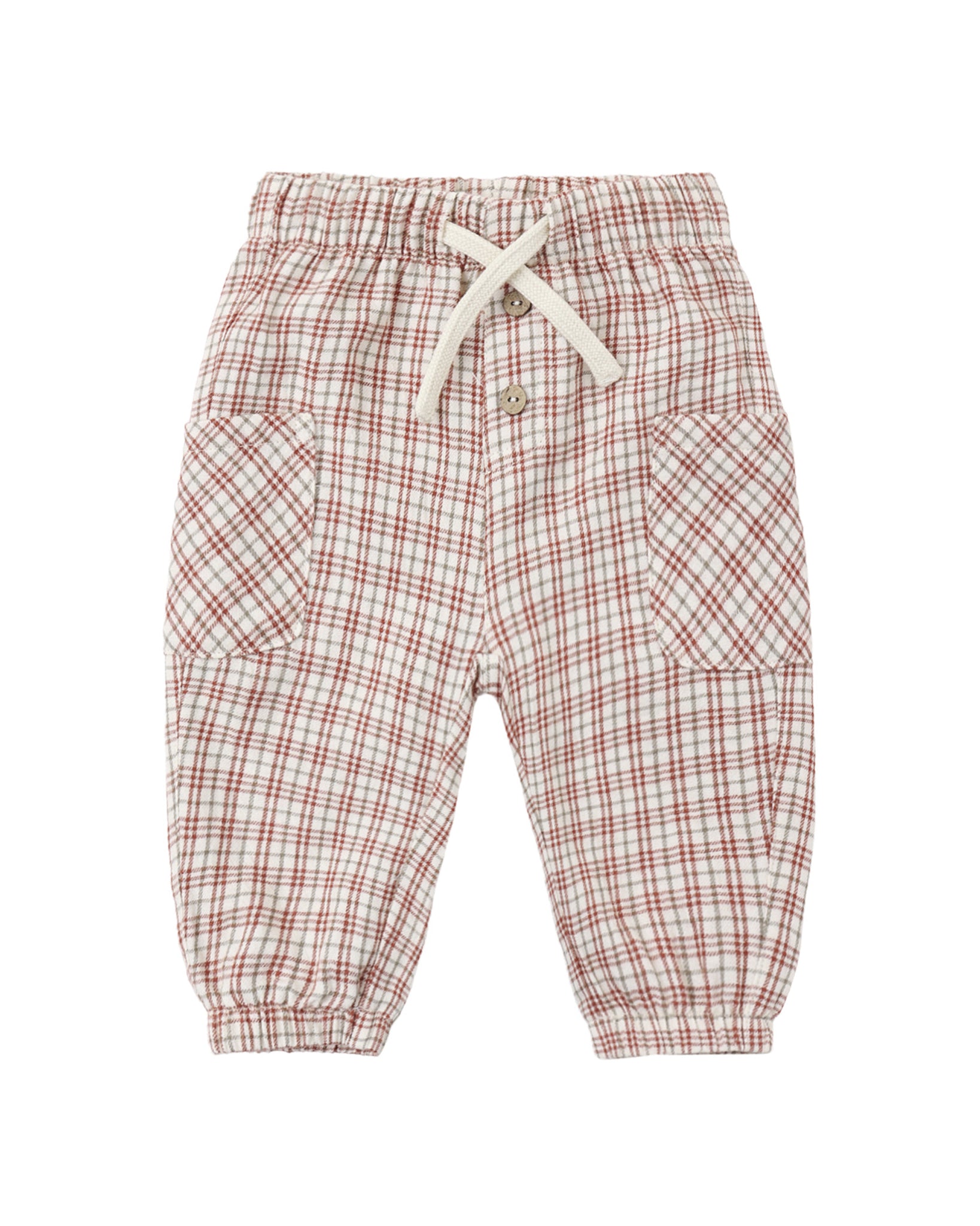 Quincy Mae Baby Luca Pant in Christmas Plaid flat lay