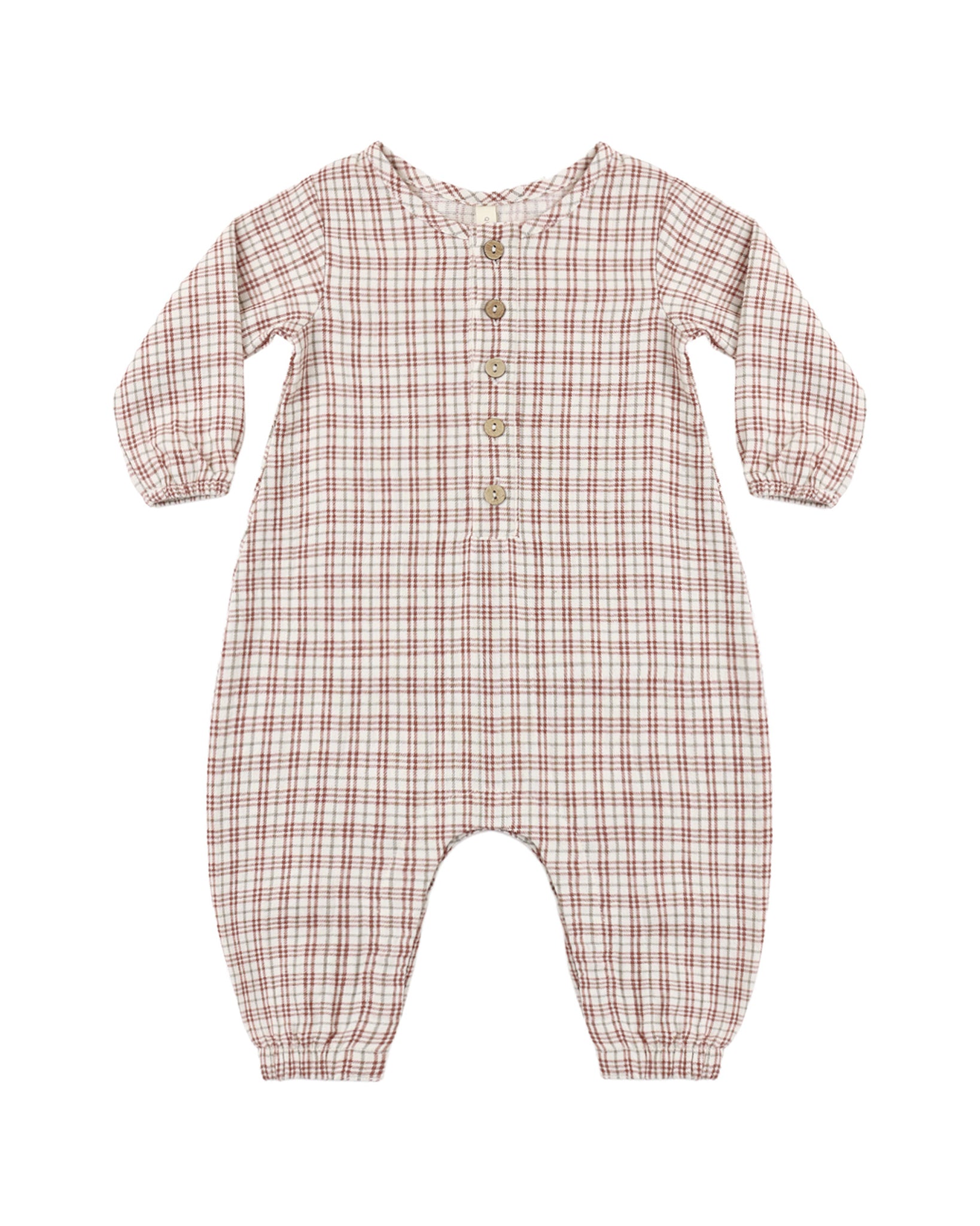 Quincy Mae Woven Baby Jumpsuit in Christmas Plaid