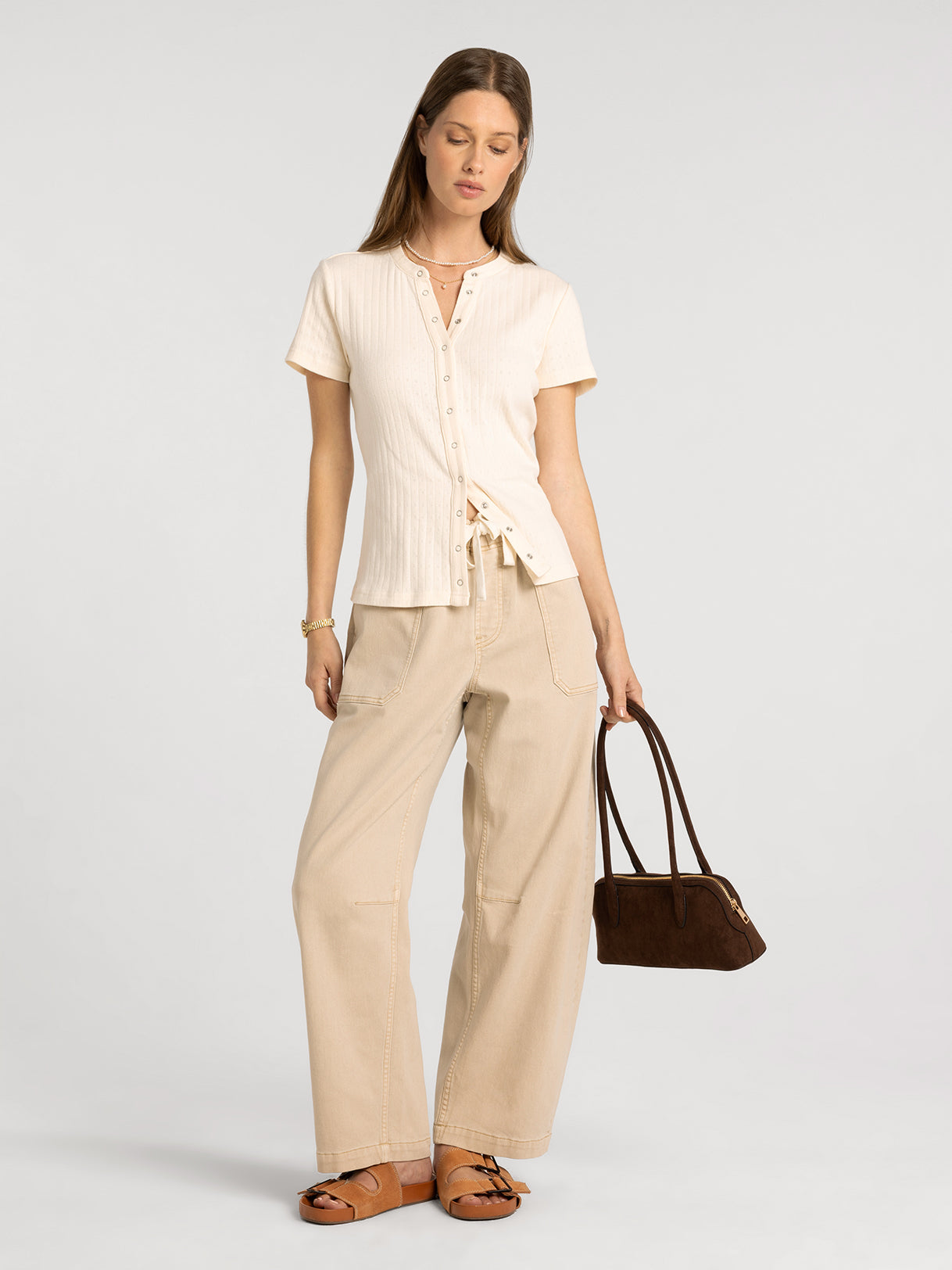Thread & Supply Avril Pants in Khaki full length model photo