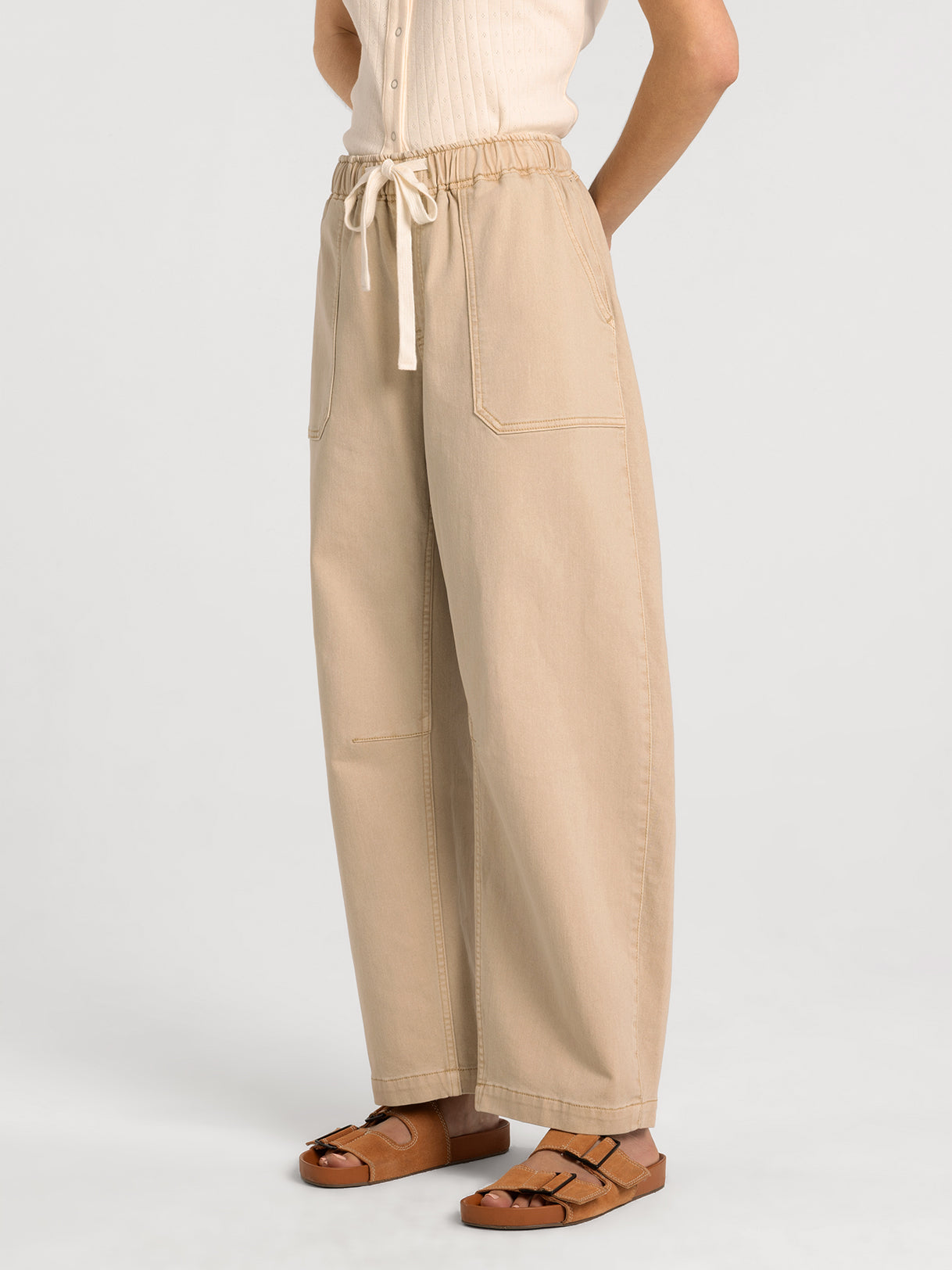 Thread & Supply Avril Pants in Khaki 3/4 angle model photo