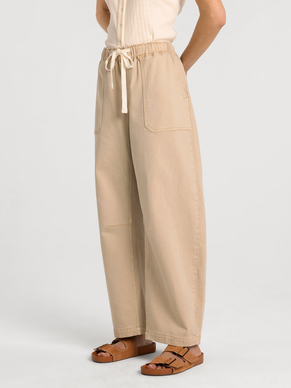 Thread & Supply Avril Pants in Khaki 3/4 angle model photo
