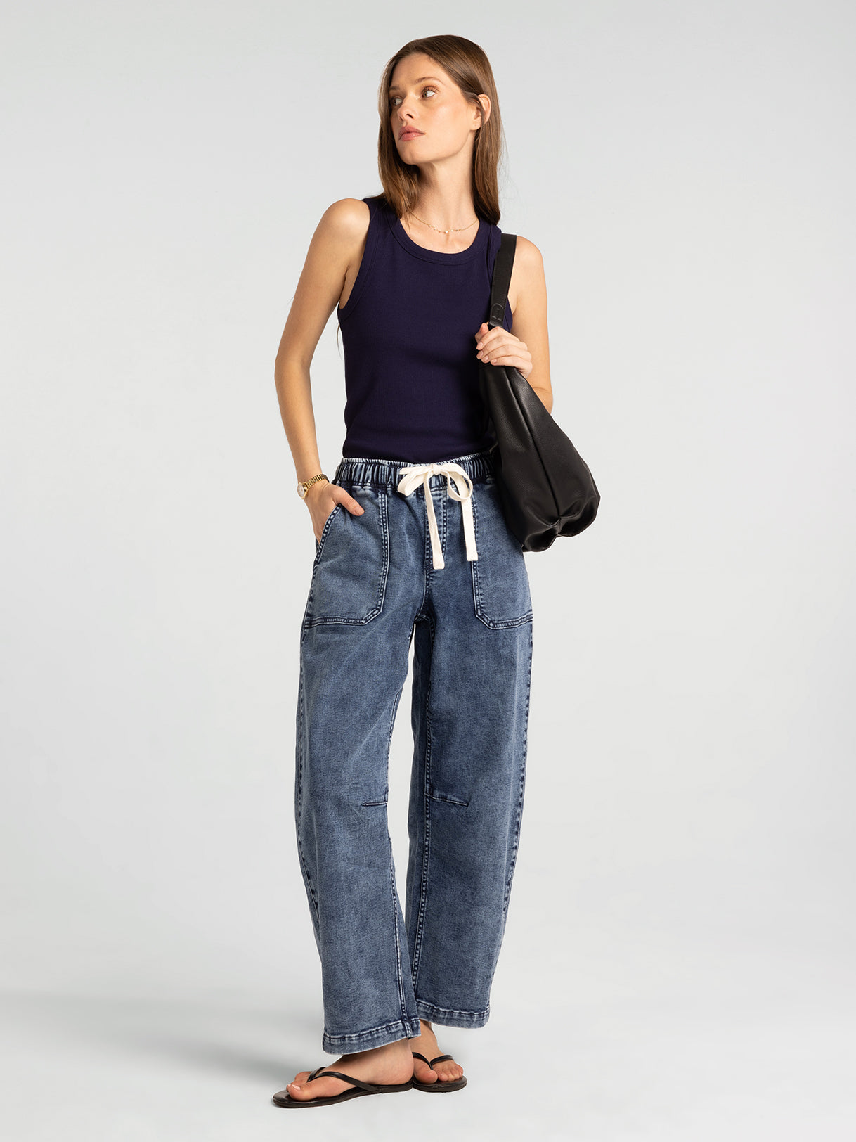 Thready & Supply Avril Pants in Black full length studio model photo
