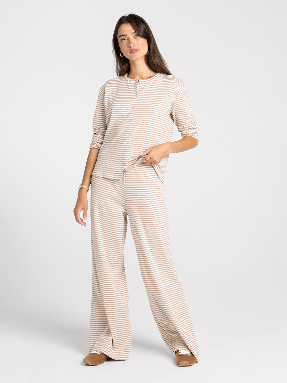 Thread & Supply Ellery Pajama Set in Cream Taupe Stripe