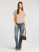 Thread & Supply Asher Tee in Pink Burgundy Stripe full length studio model photo