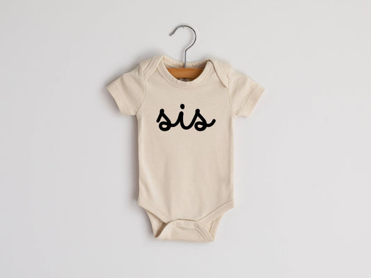 Sis Script Baby Bodysuit • Organic Cream Sister Outfit